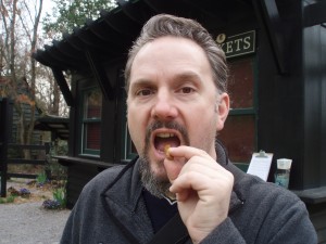 Jason bravely tries a deep fried peanut - eaten shell and all.